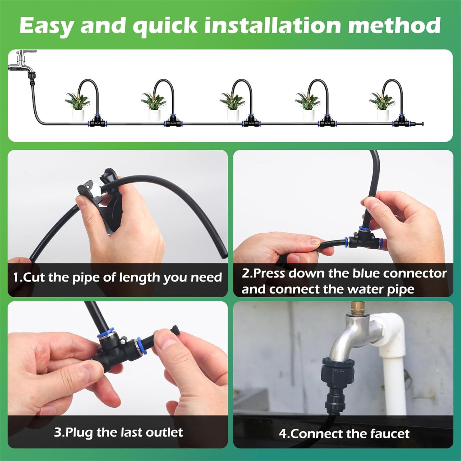 Kit di irrigazione a goccia in ottone PE | Kit di irrigazione a goccia da 16-98 piedi for irrigazione da giardino con 10 ugelli(98FT)