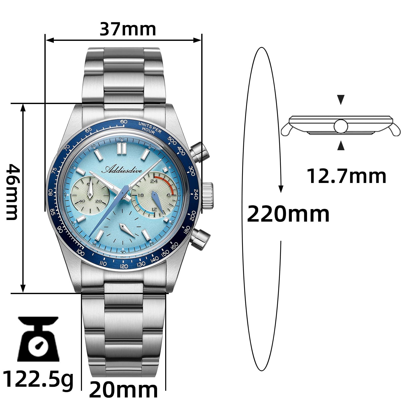 ADDIESDIVE Orologio da uomo con cronografo da corsa VK63 Movimento K1 Bubble Glass 100 M impermeabile BGW9 luminoso in acciaio inossidabile orologio da uomo alla moda