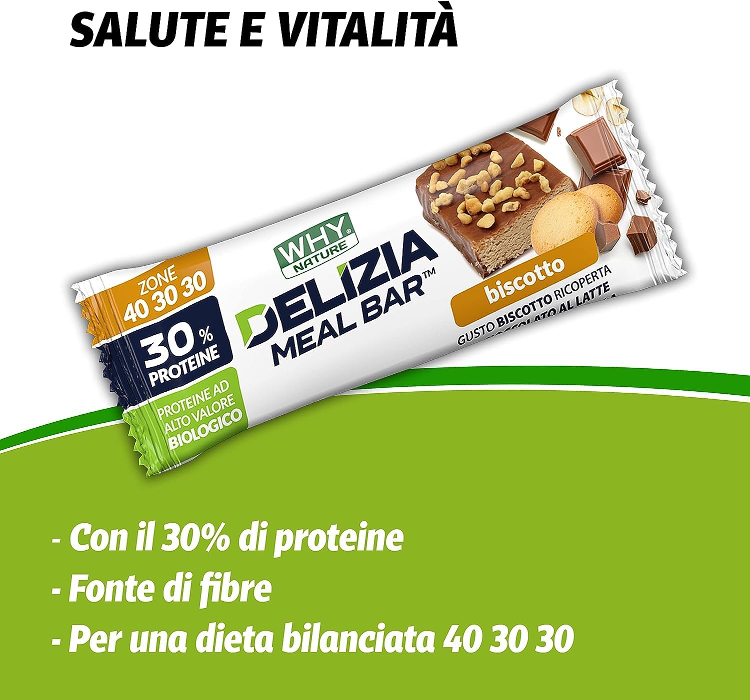 WHY NATURE DELIZIA MEAL BAR - Barretta Proteica Ricoperta al Cioccolato - Snack Proteici Gusto Biscotto - Box da 24 Pezzi - 50 gr