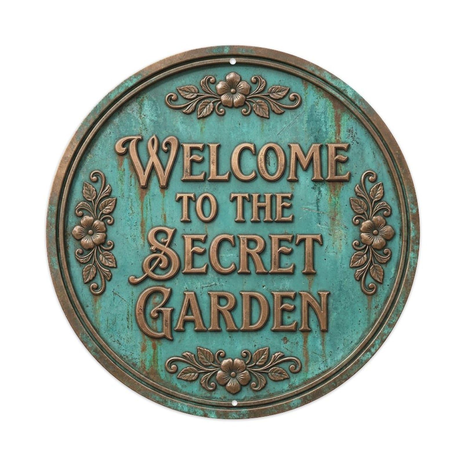 Vintage Welcome Secret Garden Antique Metal Tin Sign