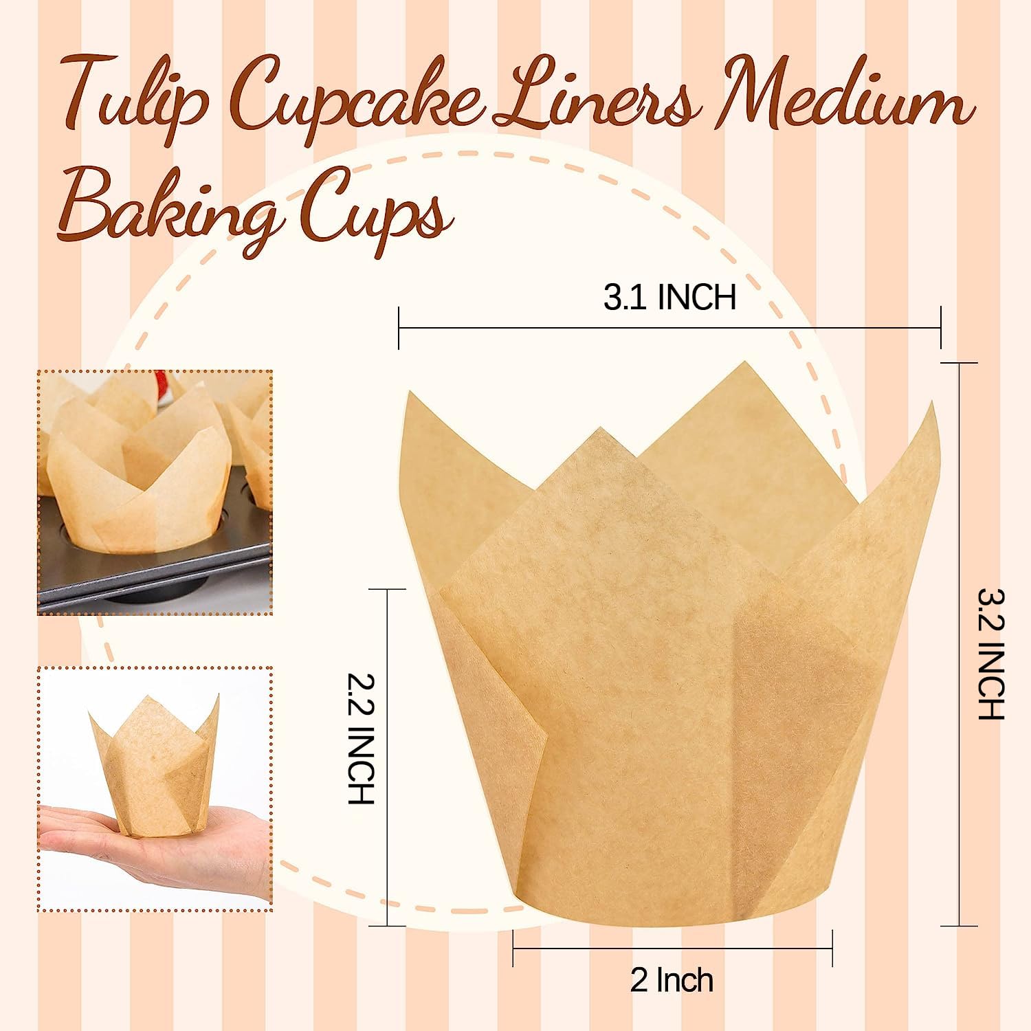 Paquete de 300 forros de tulipán para cupcakes medianos para hornear moldes perfectos para fiestas de cumpleaños, bodas, baby showers, panaderías, catering, restaurantes (naturaleza)