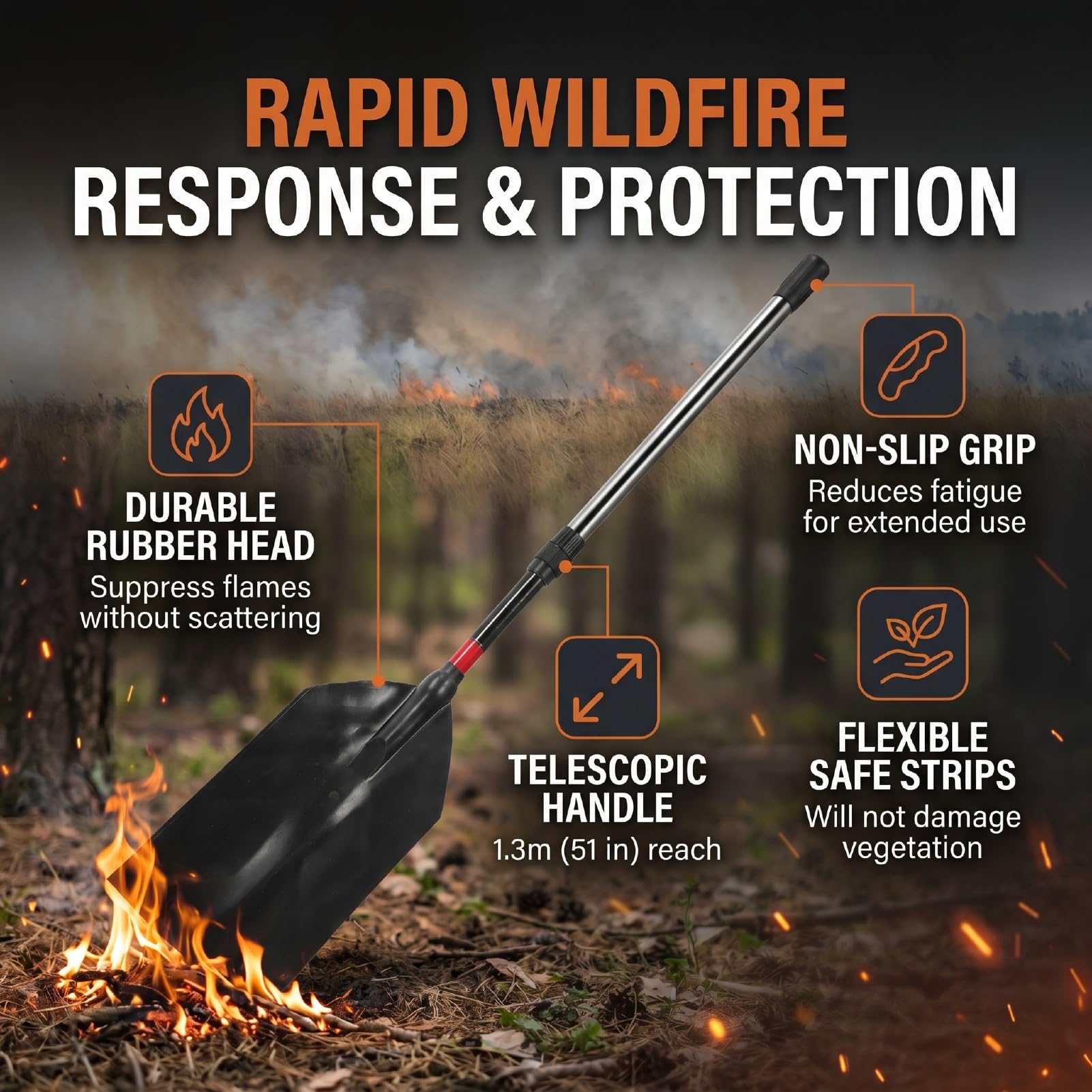 Fafeicy Trapeador Extintor de Incendios Escoba de Goma Telescópica de 1, con Bolsa de Almacenamiento, Herramienta Portátil de Extinción de Incendios Forestales para Pastizales y Bosques