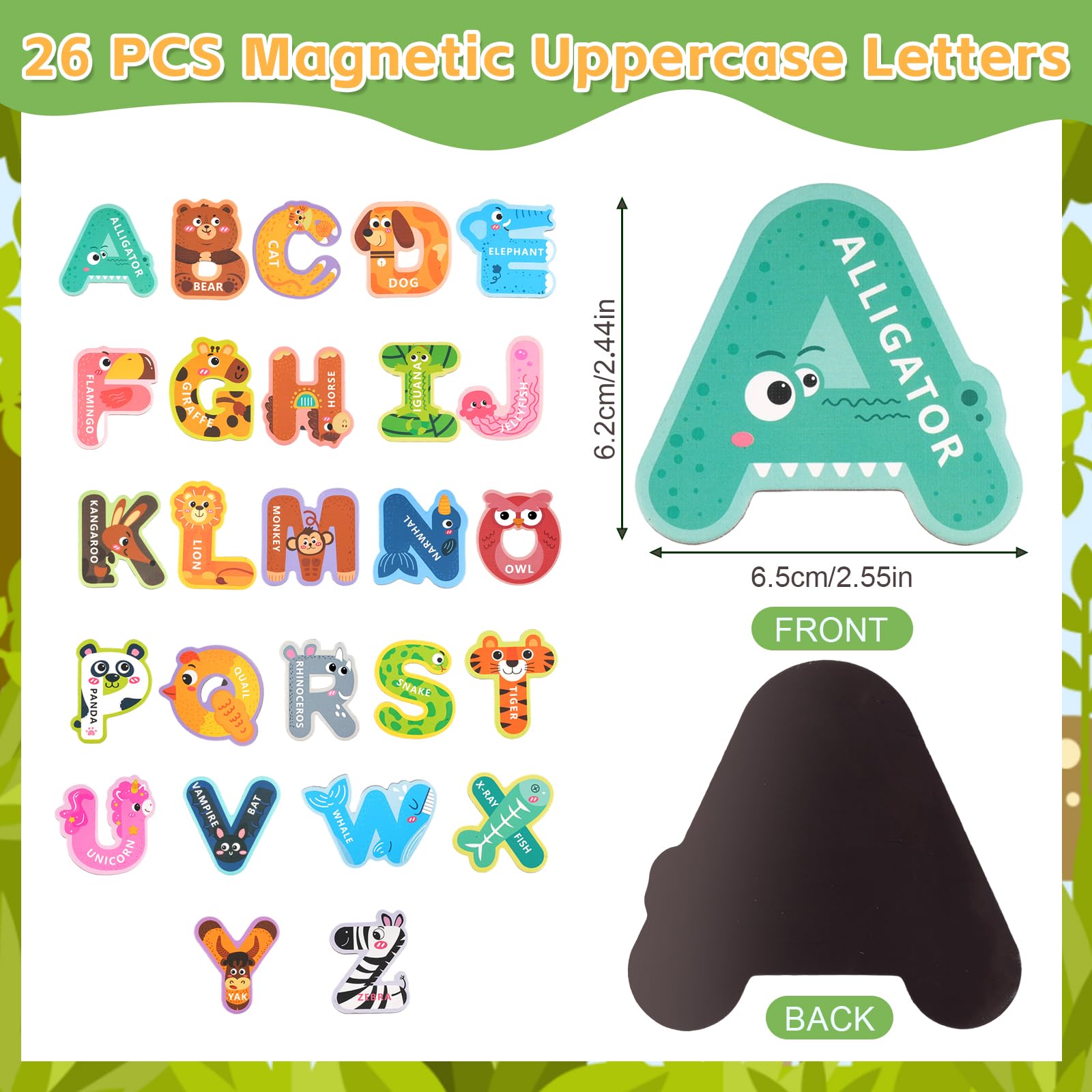 Magnetic Letters,Large Fridge Magnets for Kids,Animals Magnetic Alphabet Letters,Educational Learning Alphabet Toys Include 26 Uppercase ABC for Baby Toddler Preschool - Image 2