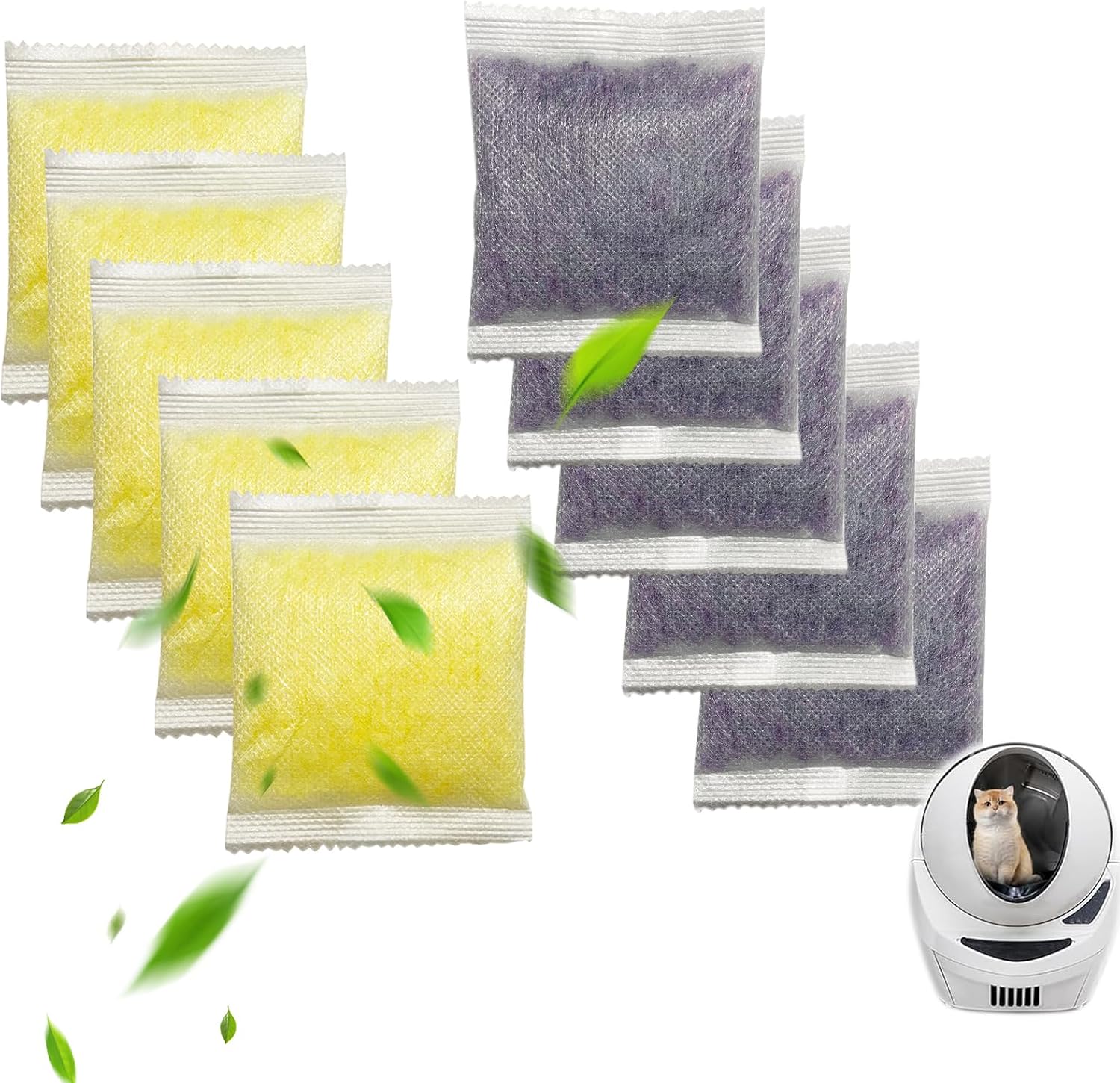 10 PCS Cat Litter Deodorizer Refills Compatible with Whisker OdorTrap Pod,Odor Remover Refills for Litter-Robot 4 Waste Bags & Litter-Robot 3, Litter Box Odor Eliminator (Lemon*5+Lavender*5)