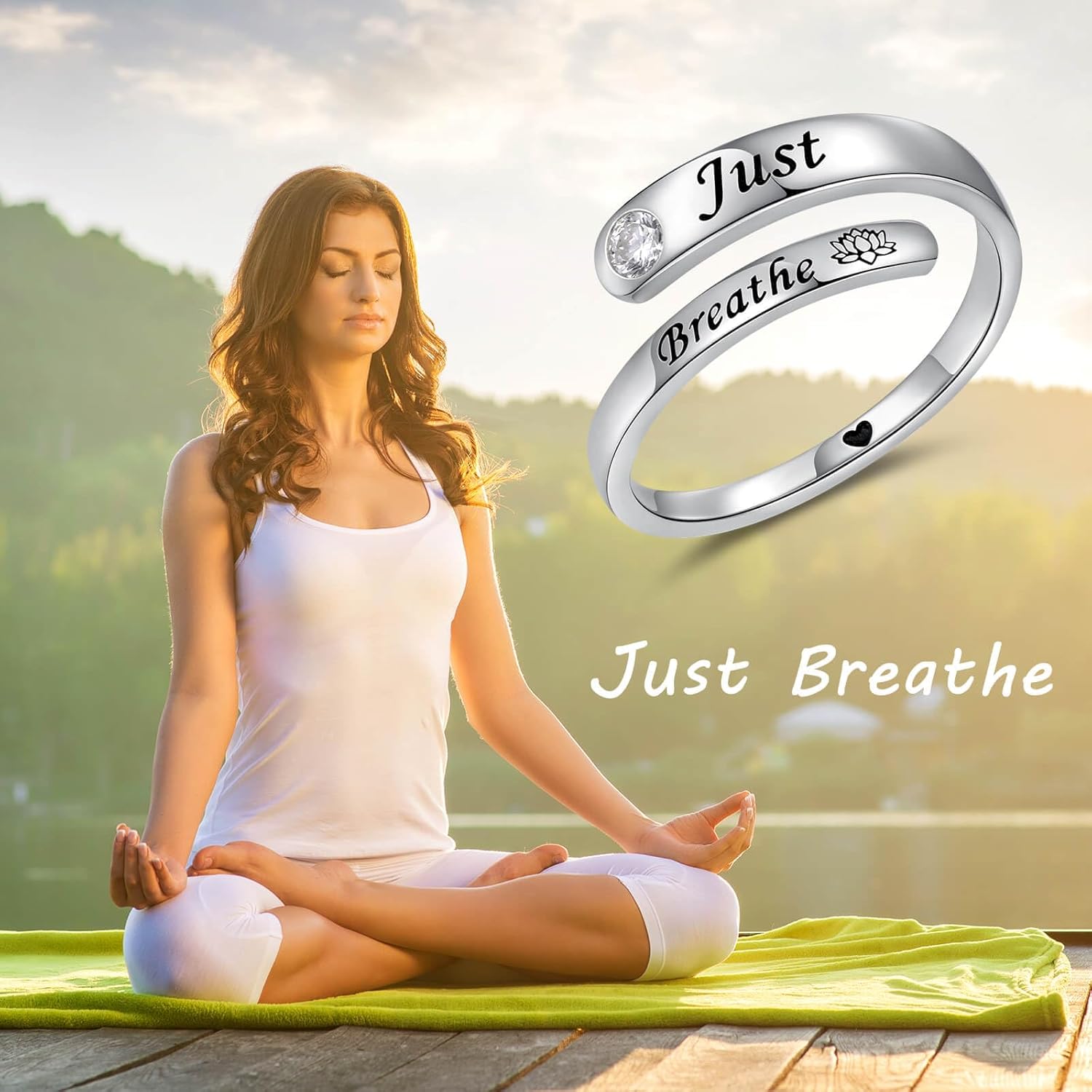 Sterling Silver Just Breathe Rings Inspirational Lotus Ring Adjustable Open Encouragement Jewelry Gift for Women - Image 6
