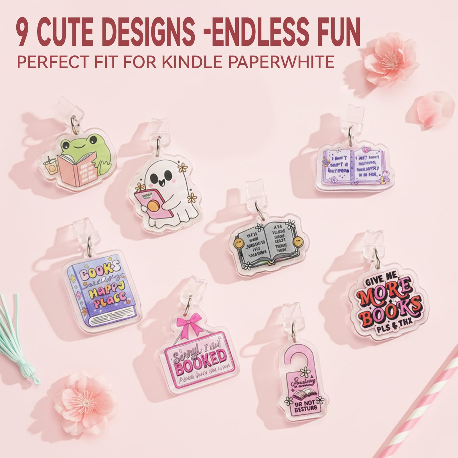 JYNVO 9 Pièces Breloques Anti-Poussière Amusantes, Micro USB Compatible avec Kindle Paperwhite 1-4/10/Oasis 1-3, E-Reader & Téléphones Android - Accessoires Kindle Femme - 2