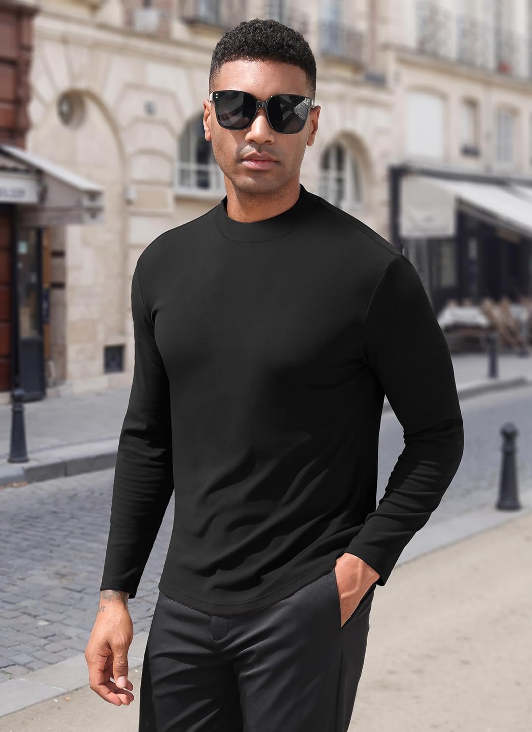 RQP Mens Mock Turtleneck Long Sleeve Lightweight Basic Solid Undershirt Stretch Slim Fit Sweaters - Image 3
