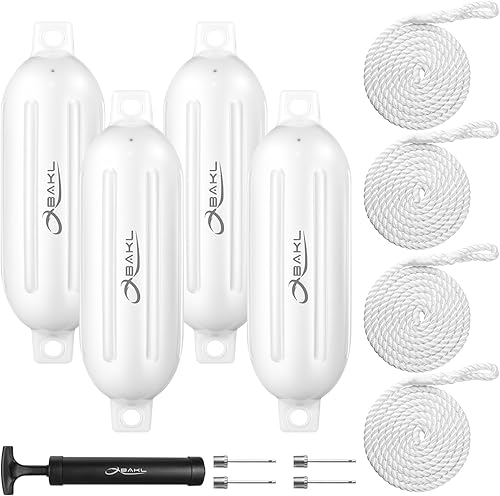 Miniatura 10 de Paquete de 4 guardabarros de barco de 6.5 x 23 pulgadas, con doble ojo, para acoplar, viene con cuerdas y bomba para inflar