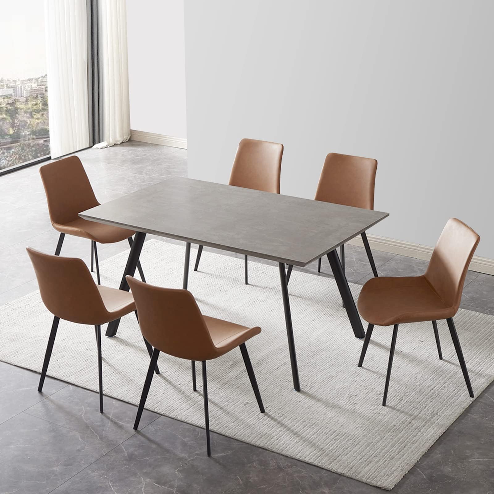 MUUOKY Dining Table Set for 6, Modern 57'' Dark Wood