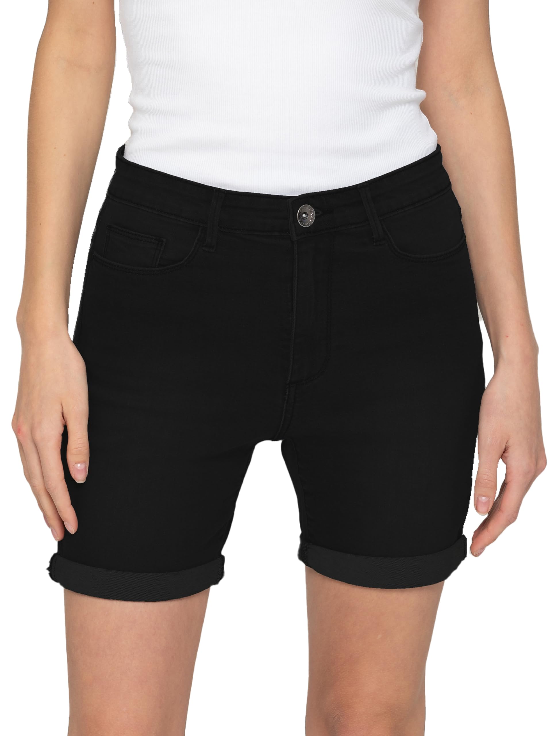 989Zé Enzo Women's Black Denim Skinny Stretch Slim Fit Above Knee Turn Up Summer Shorts 12