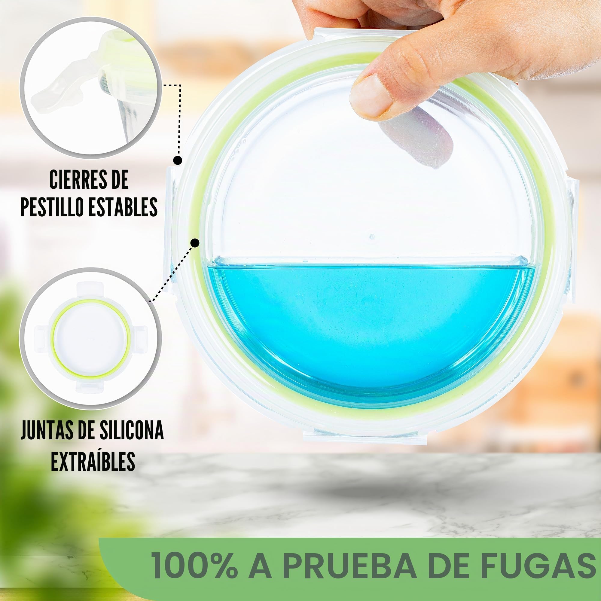 Recipientes de cristal para alimentos Hermeticos Con Tapa - Tapers Para Comida Hermetico, Ahorro De Espacio Recipientes Para Alimentos Para Microondas, Horno Y Congelador (Pack 9, Verde)