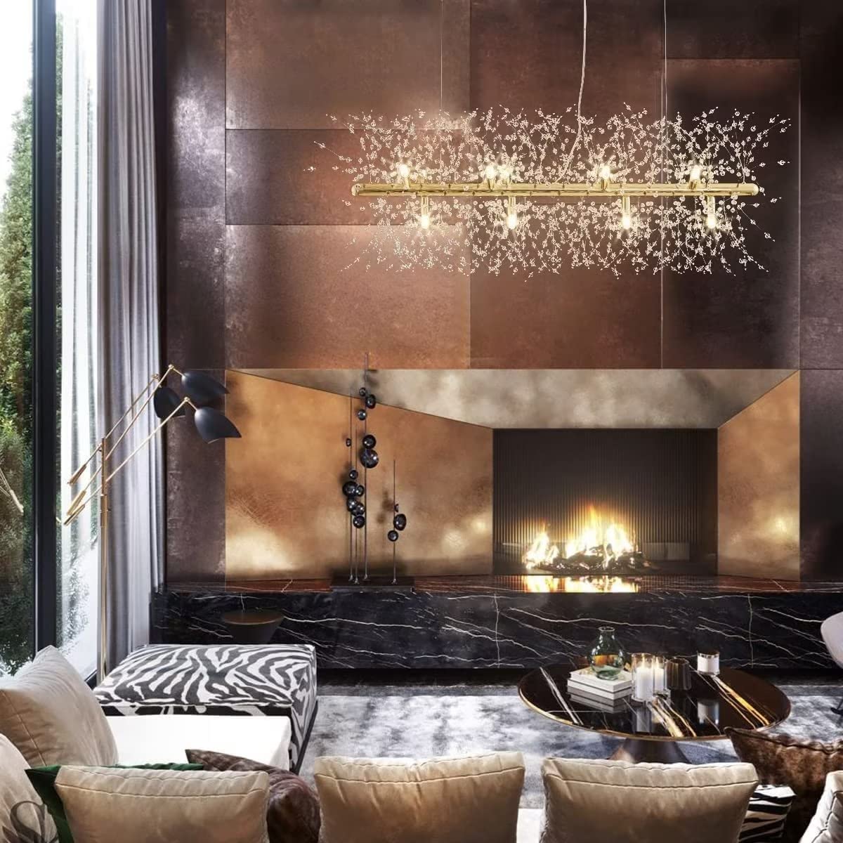 Araña de cristal moderna, araña de plata de 12 luces para comedor, araña para salón cocina dormitorio 92cm largo