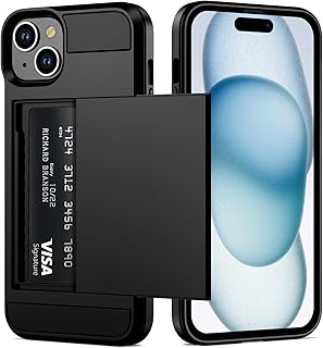 Vofolen Case Compatible with iPhone 15 with Card Holder, Dual Layer Shockproof Wallet Phone Case, Hidden Card Slot Sliding Protective Hard Shell Back Cover Slim Case for iPhone 15, 6.1 Inch Black