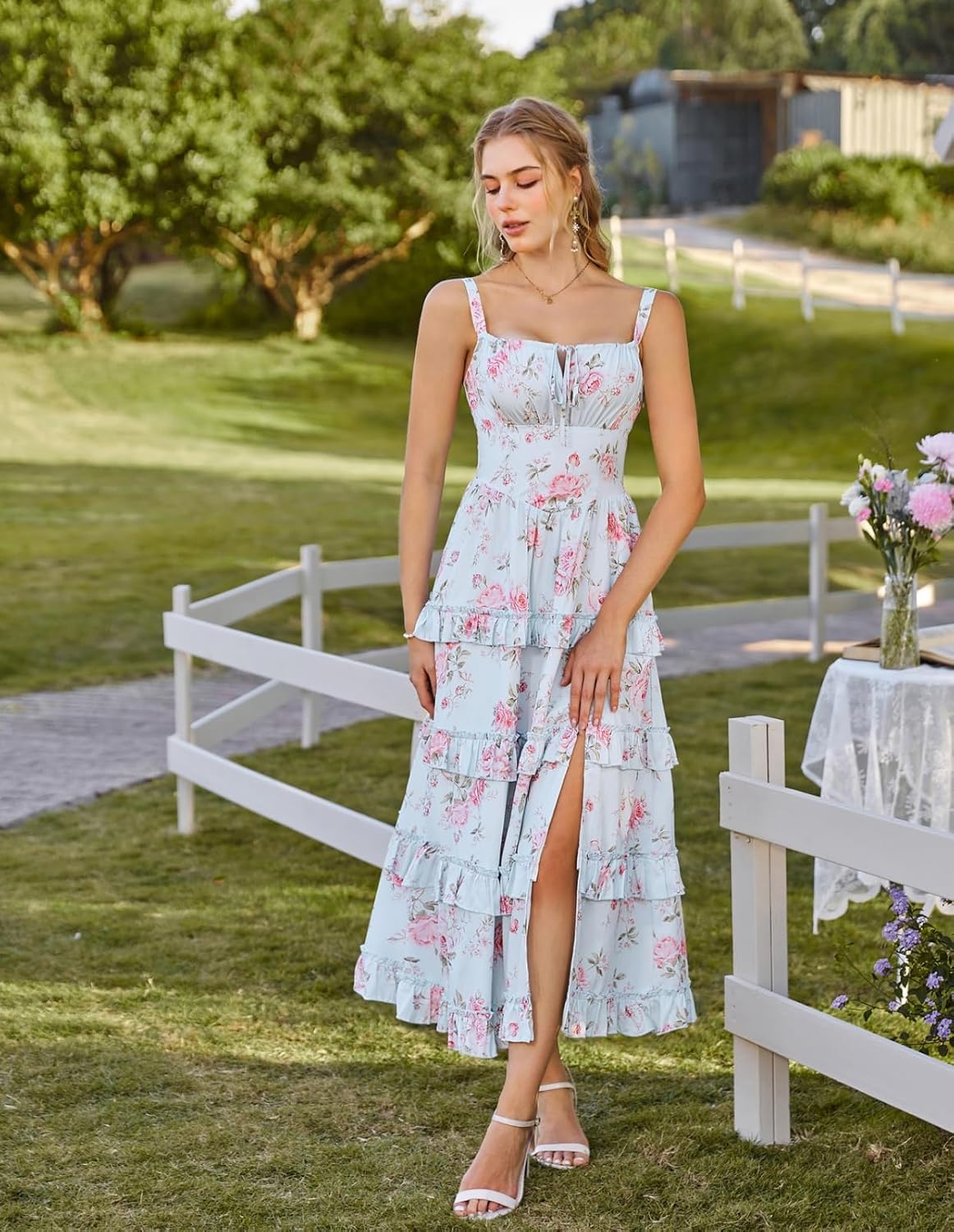 Scarlet Darkness Women's Floral Corset Dress 2026 Summer Spring Wedding Guest Dresses Flowy Sundress with Pockets - Image 2