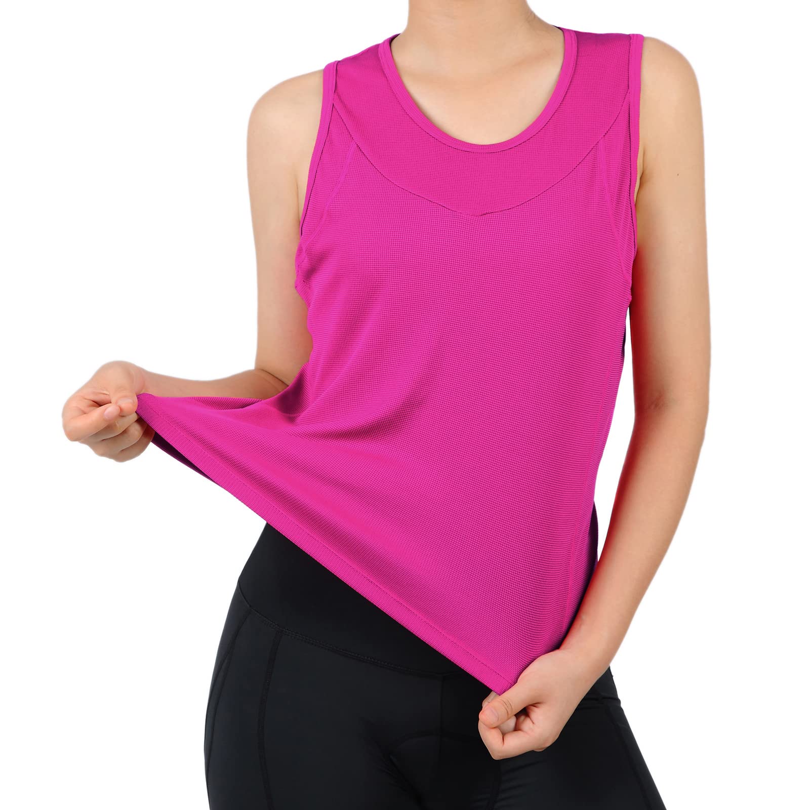 Canotte da ciclismo da donna, scollo rotondo, per corsa, sport, palestra, filatura, senza maniche, con tasche, Viola, XXL