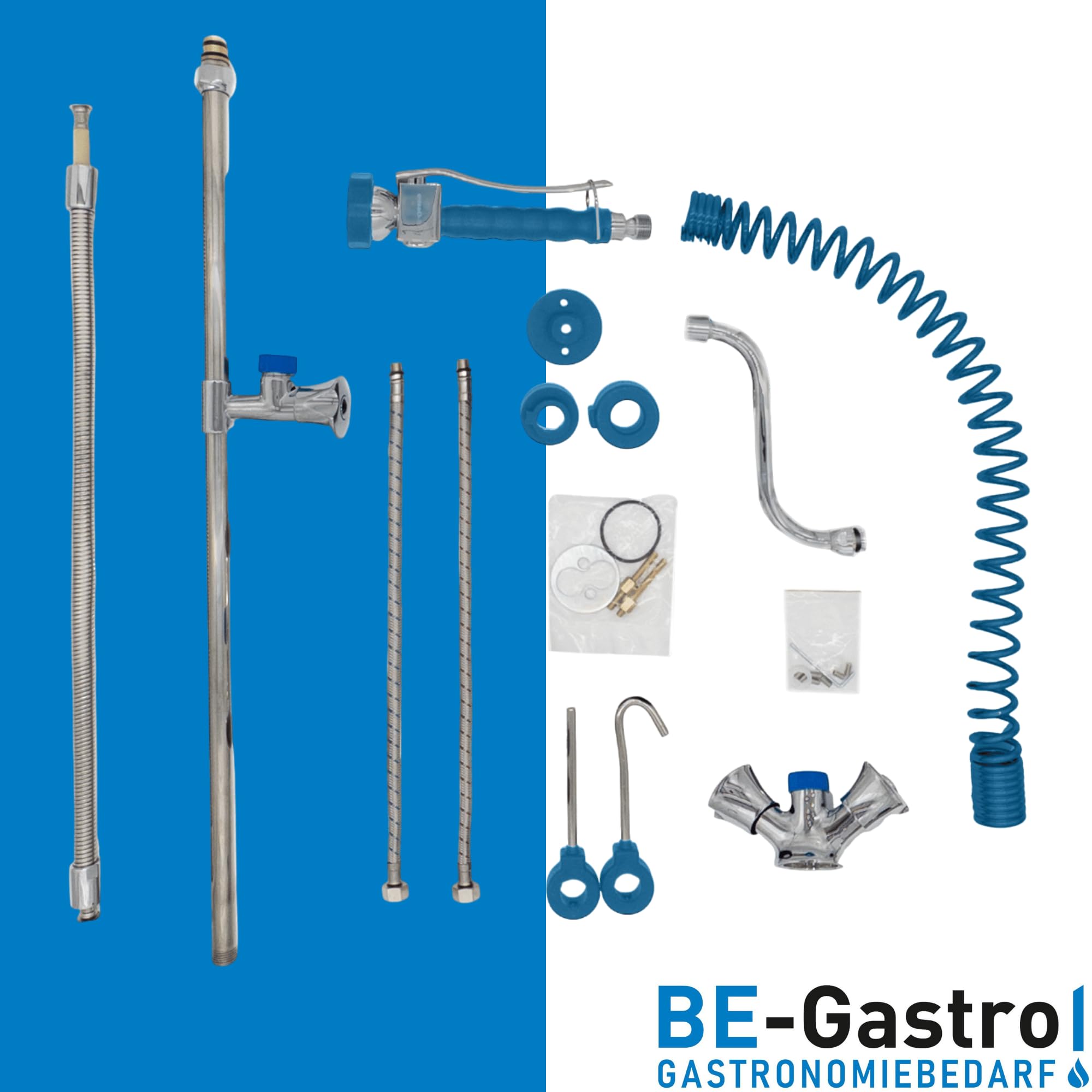 BE-GASTRO I Grifo Industrial Hostelería - Grifo monomando para fregadero (con grifo, grifo mezclador y mango giratorio ergonómico), color azul