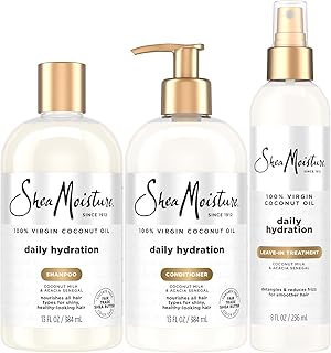 SheaMoisture Shampoo & Conditioner + Leave-in Treatment, Daily Hydration with Coconut Oil, Hair Detangler, Frizz Control, Cruelty-Free (3 Piece Set)