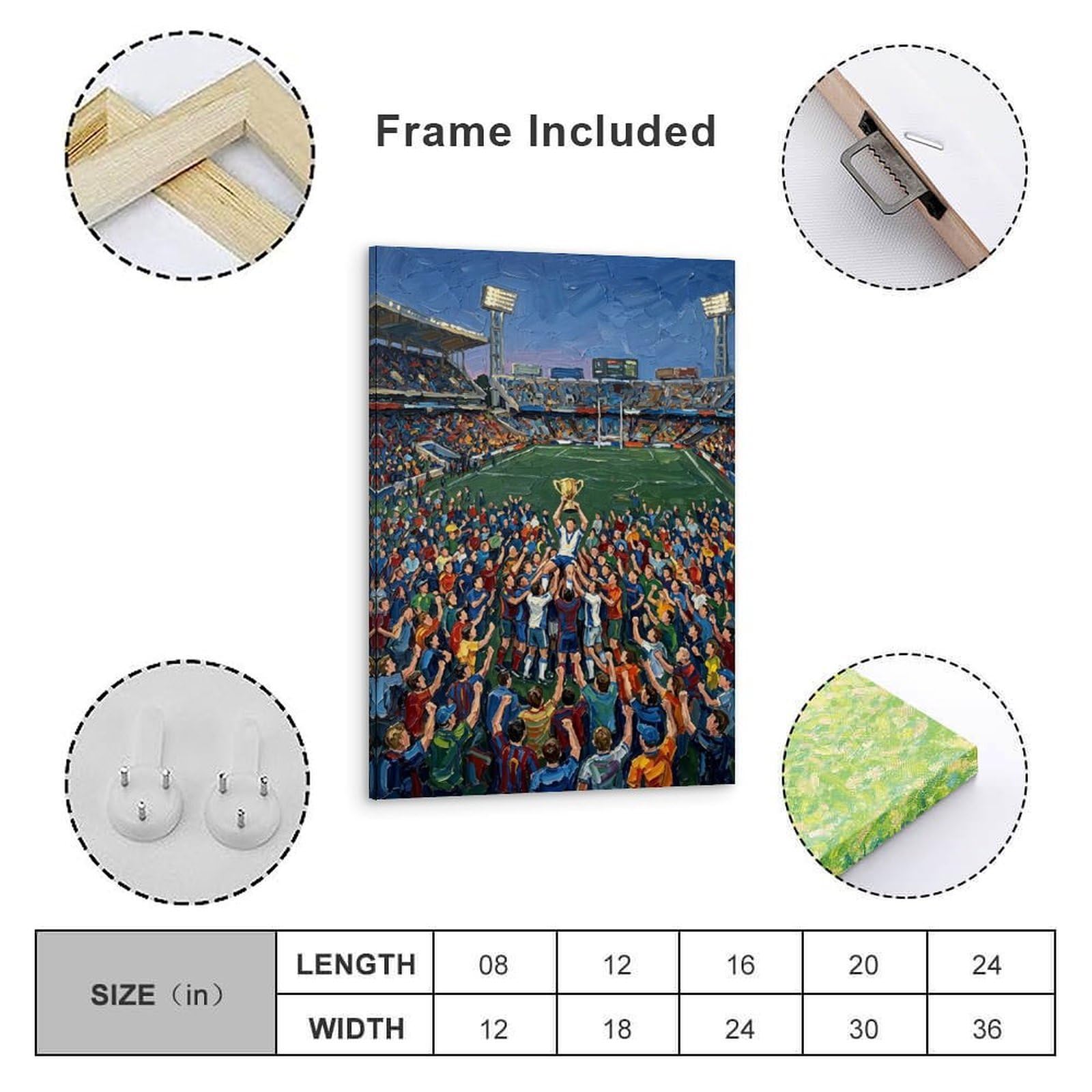 Poster su tela per celebrare la vittoria della squadra di calcio, pittura a olio Impasto, opera d'arte da parete per soggiorno, trofeo della squadra di calcio, decorazione da parete 40 x 60 cm