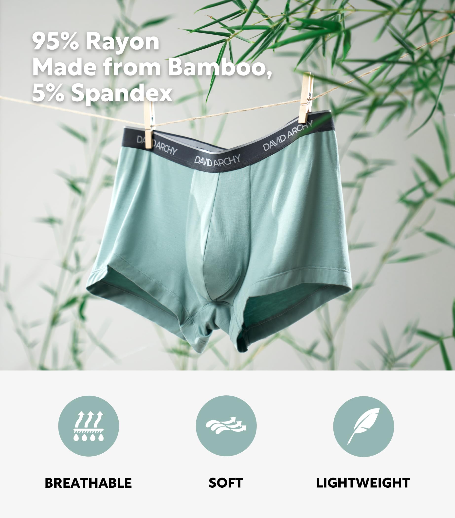 DAVID ARCHY Boxer da Uomo Pantaloncini retrò con Tasca 3D rigonfia, Mutande da Uomo in bambù Biancheria Intima di Base Ultra Morbida Traspirante, Pacco da 3/4