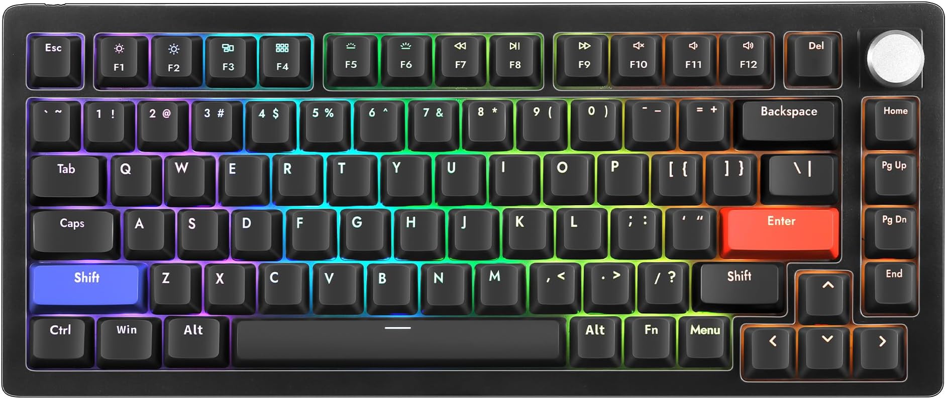 DrunkDeer A75-Mechanical-Keyboard, TKL Gaming Keyboards, Hyper Fast Magnetic-Switch, RGB Wired USB Compact 82 Keys with Knob, Anti-Ghosting Spill-Resistant Black