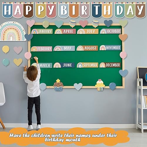 Miniatura 9 de Decoración bohemia de 78 artículos tablero de cumpleaños arcoíris para decoración de aula, tablero de anuncios, calendario, decoración de pared,