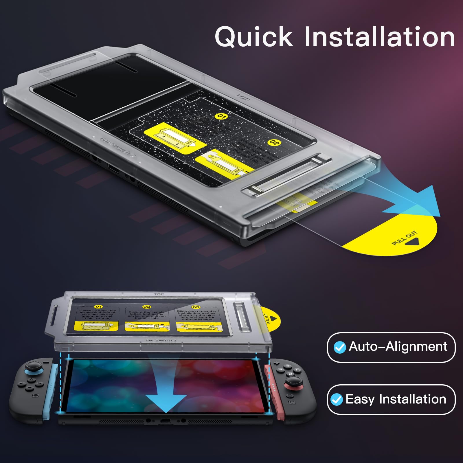 JETech Protector Pantalla Auto Alineación para Nintendo Switch 2 2025, Cristal Vidrio Templado 9H con Marco de Instalación Súper Fácil, Anti-Arañazos, HD Claro, 2 Unidades