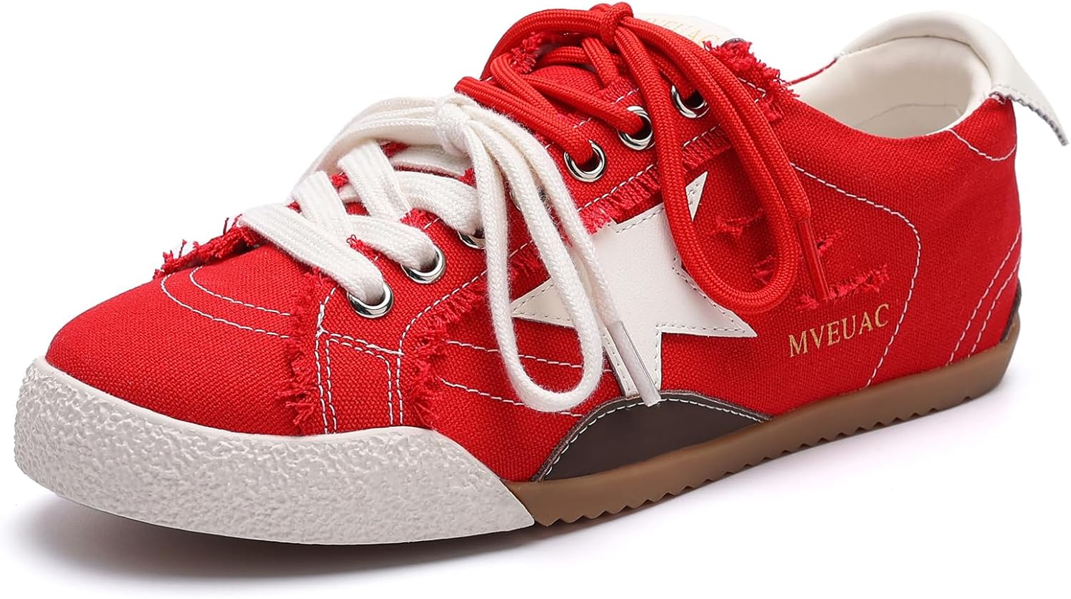 Women’s Fashion Star Sneakers, Lace-Up Low Top Cowhide Suede Casual Shoes, Breathab... - Image 2