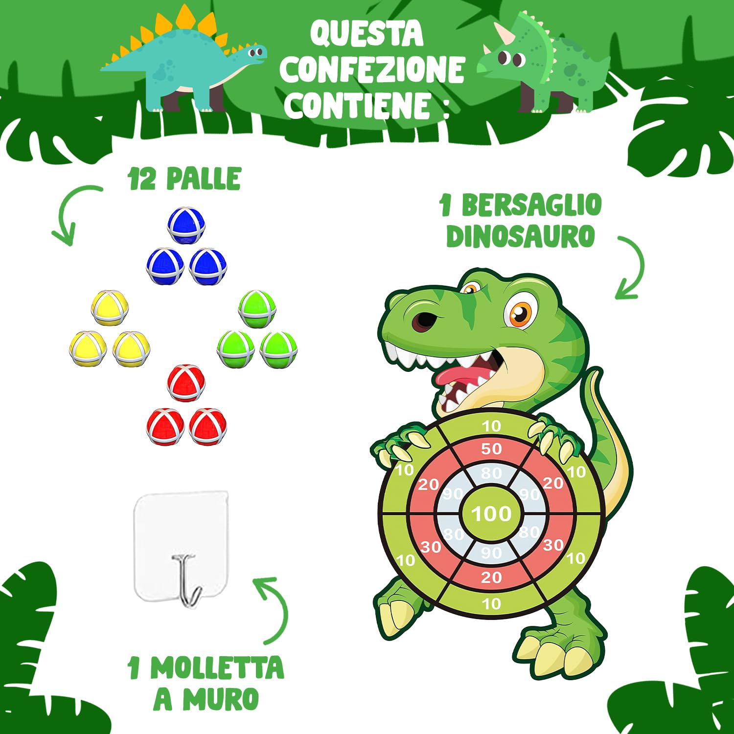 Original Cup Dart Dino® Freccette Dinosauro per Bambini | Lavagna per Freccette con Palline da grattare | Divertente Giocattolo di coordinazione | Facile da Appendere all'Interno o all'Esterno