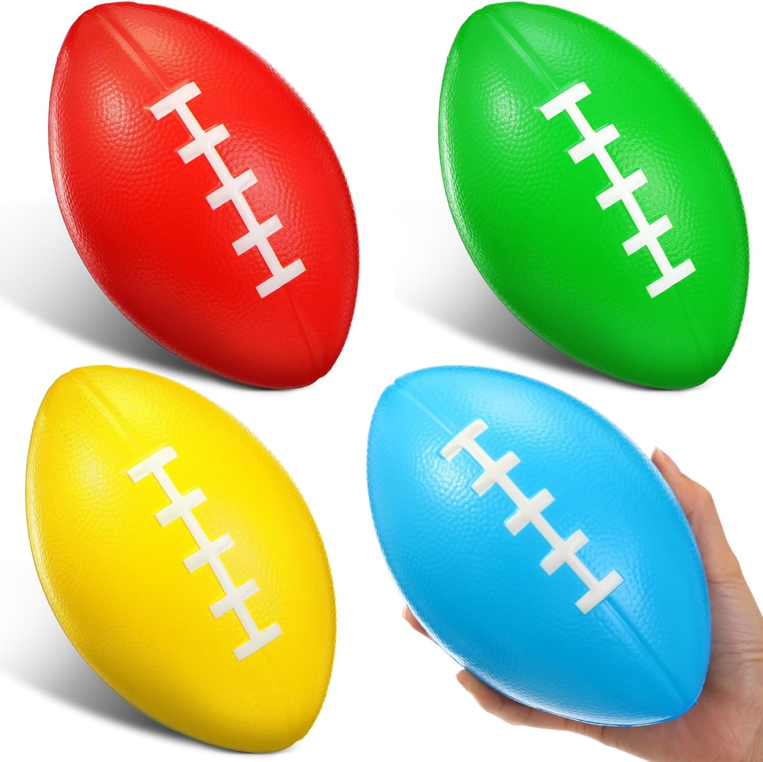 Leyndo 4 Pcs 7.25'' Kids Foam Football Mini Colorful Sports Footballs for Outdoors Practice Training Game Football School Carnival Reward Party Favors, Youth Size