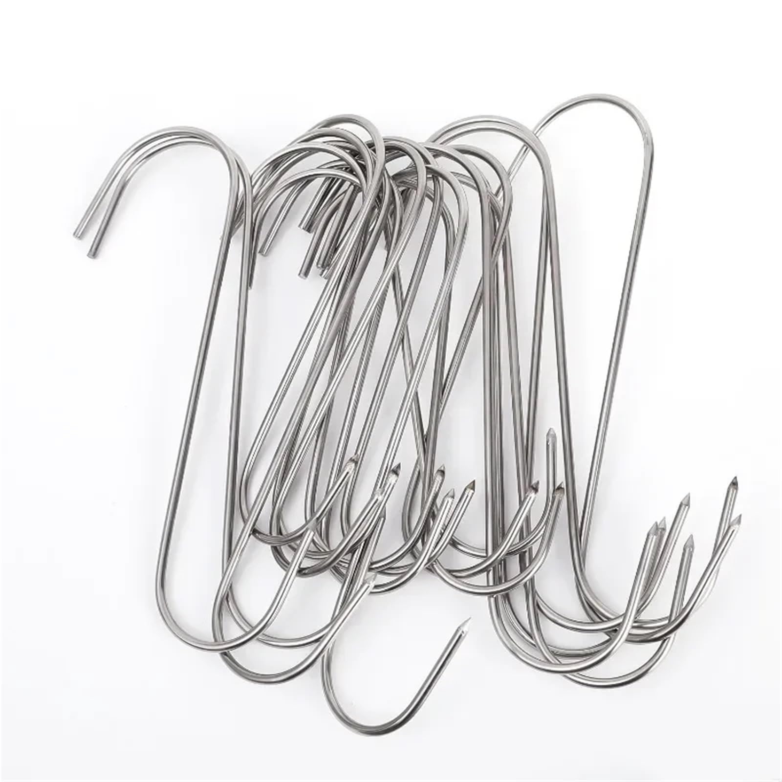 100 ganchos en forma de S acero inoxidable con punta afilada for colgar carne cocina, carnicería, barbacoa y utensilios repostería para Procesamiento de Carne(15CM)