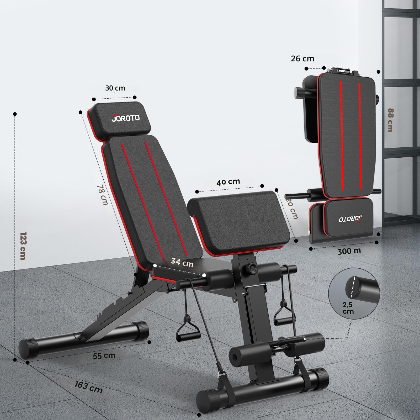 JOROTO Banc de musculation réglable pour salle de sport à domicile, capacité de 453,6 kg, banc d'entraînement pliable incliné avec extension des jambes et extension du dos, banc de musculation pour
