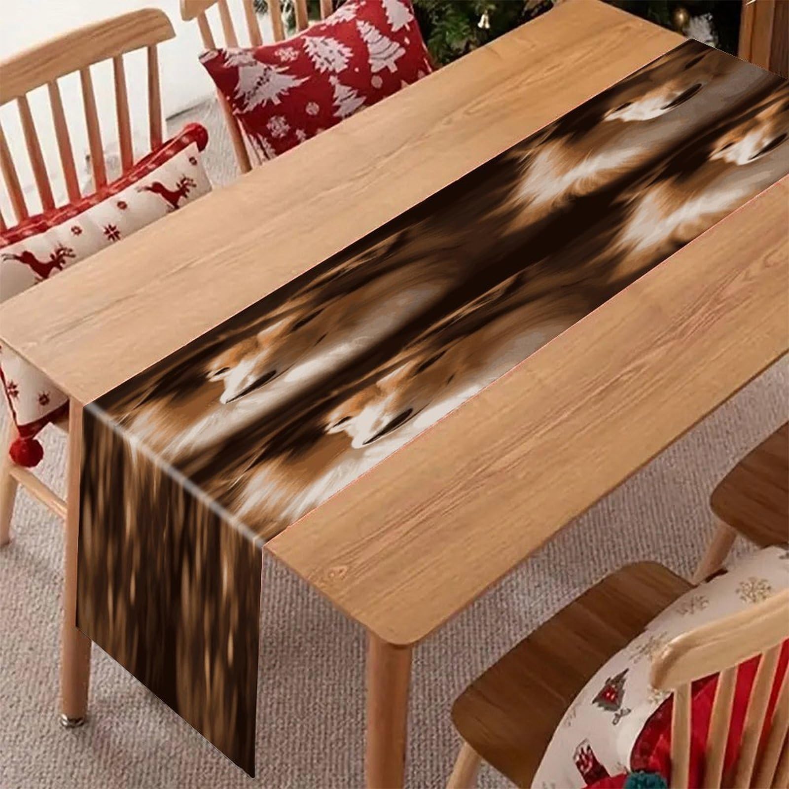 Adfgyerh Style Shelties Table Runner，Pure Linen Chambray ,Boho Table Runner，Heavy Duty Washable Fabric Decorations ，For Party Kitchen Dining Table Coffee Holiday Party Decor (12X70.87 Inches)