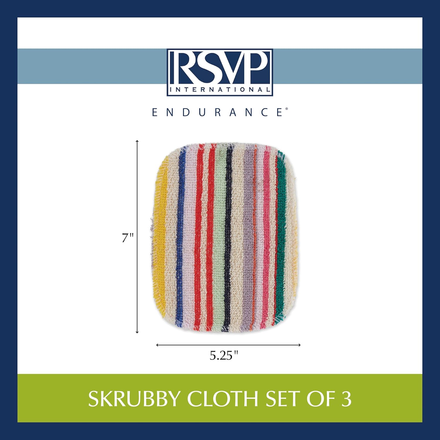 RSVP International EcoScrubby Multi-Colored Striped Cleaning Cloth, Multicolor, 3 Count