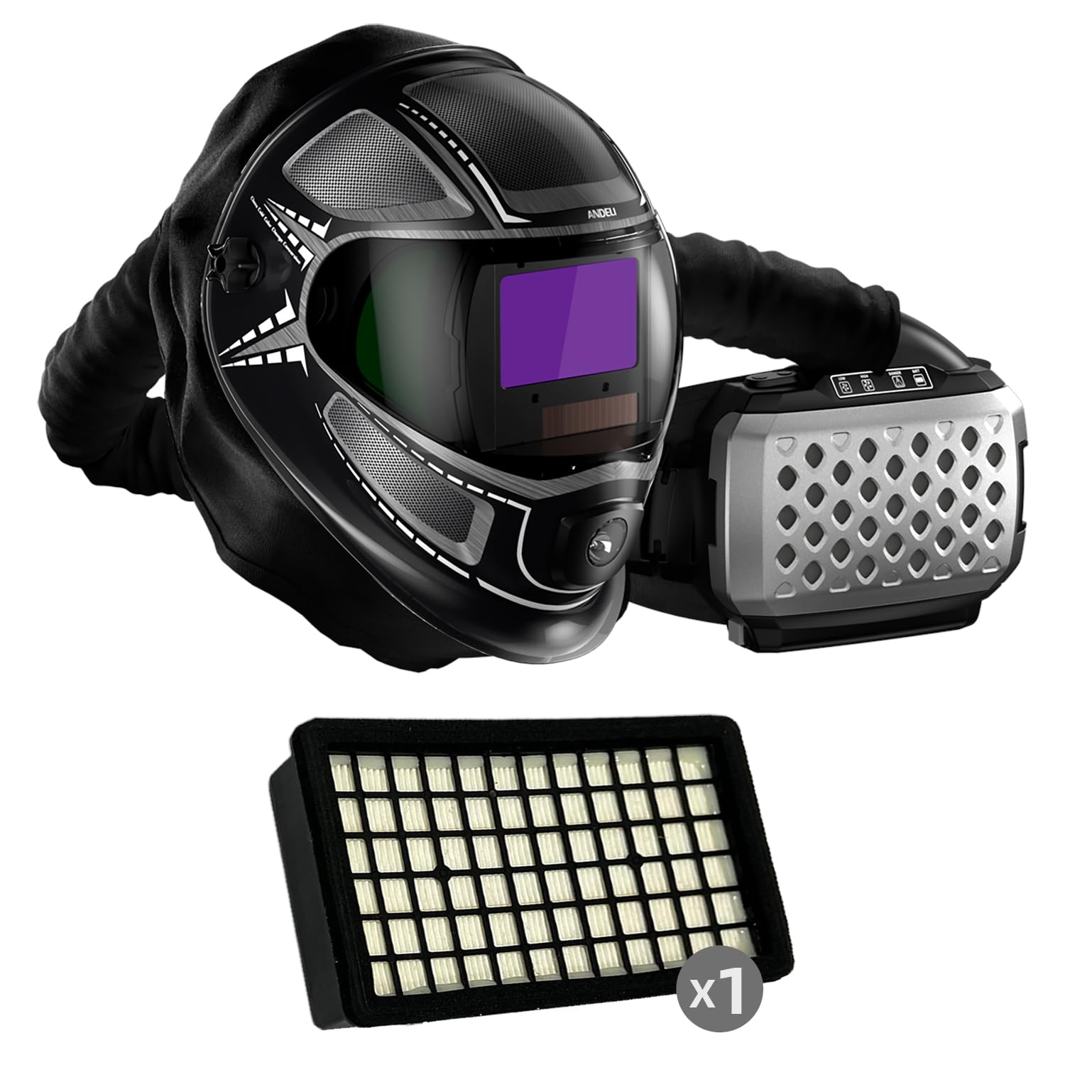 ANDELI Casco de Soldadura PAPR TH3P | Filtración 99.97% EN 12941 | Flujo de Aire 200 L/min,ANDELI Filtro de Repuesto para respirador PAPR - 3 Capas