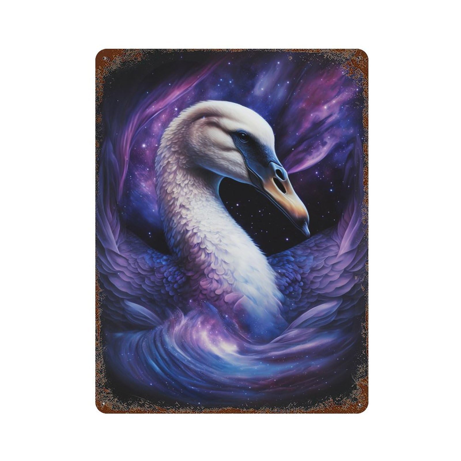 Garage Style Cosmic Swan Art Print-8 Distressed Metal Wall Sign 15.7"x11.8", Retro Wall Decor for Bar And Workshop