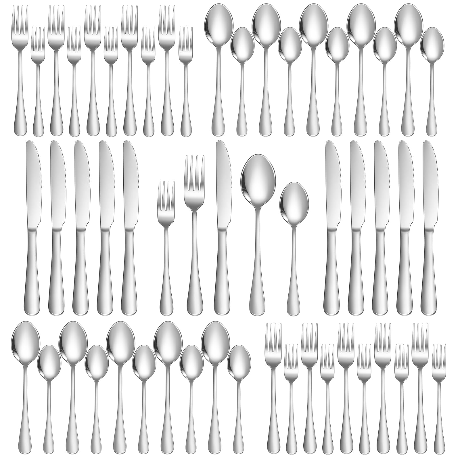 Lazycorner Silverware Set 50 Piece Stainless Steel Flatware Set Silverware Utensils for 10 People Includes Forks Knives Spoons & Salad Forks Dishwasher Safe for Home Restaurant or Outdoor Use