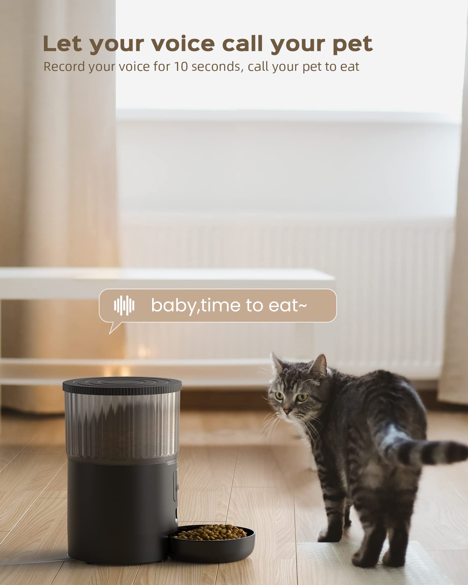 UIOOQ Distributore di Crocchette Gatti Cani WiFi, 4L Distributore Automatico Cibo per Animali Domestici con 10S Registrazione,Orari di Mangiatoia Personalizzati,Coperture di Chiusura Ruotabile