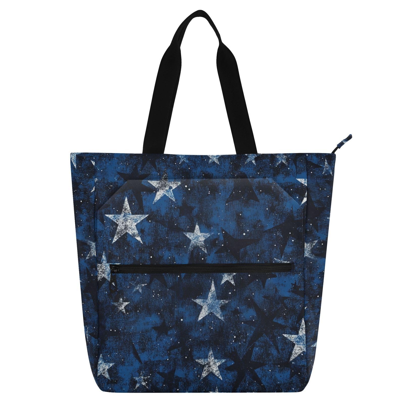 Bolsa de mano con estampado de estrellas azul y negro ideal para llevar libros y cuadernos 8
