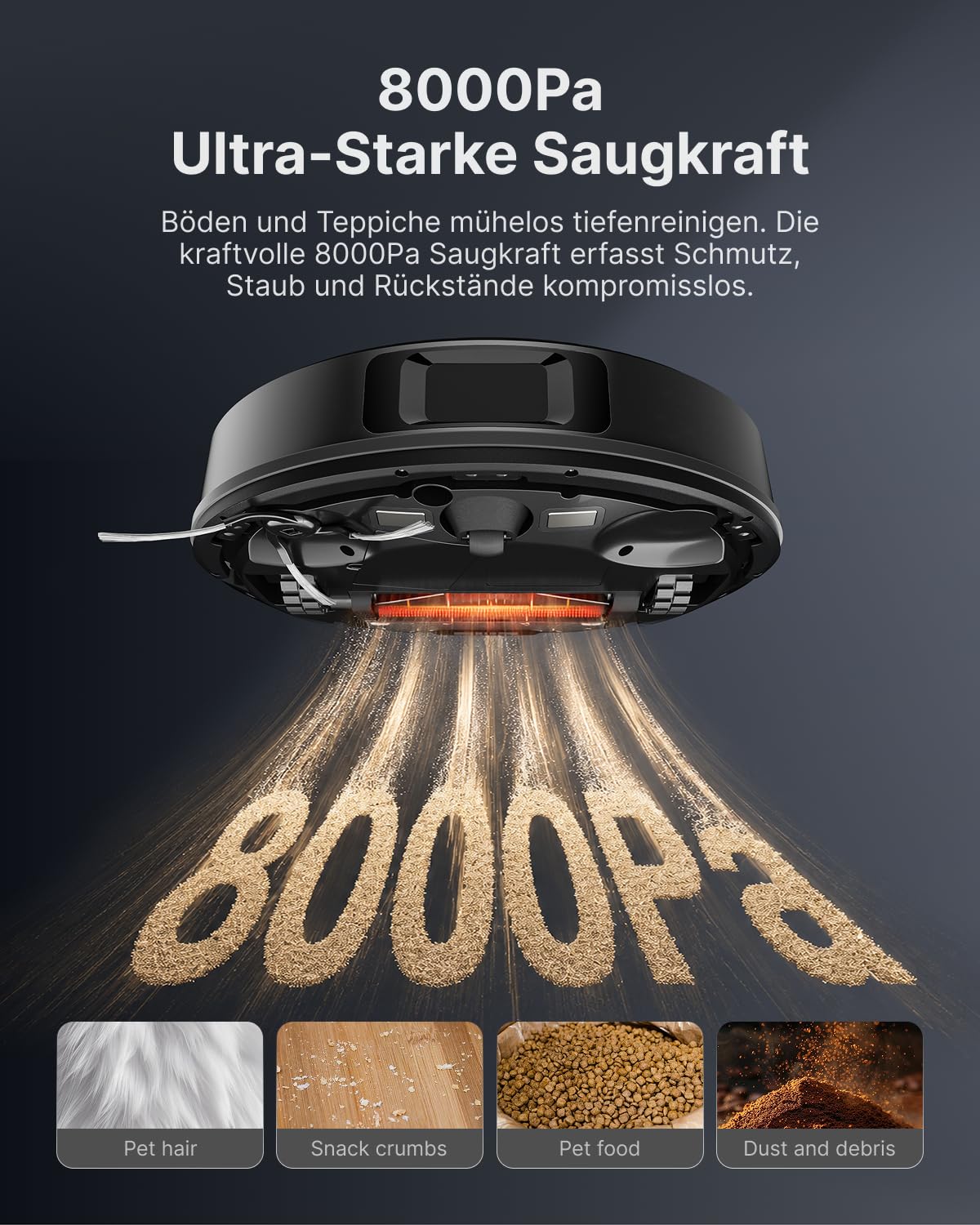VONKO S6 Pro Saugroboter mit Wischfunktion und Absaugstation, 8000Pa Saugkraft,LiDAR 2.0 Laser Navigation,180 Min.Laufzeit,Teppicherkennung,App/Alexa,Ideal für Tierhaare, Hartböden,Schwarz