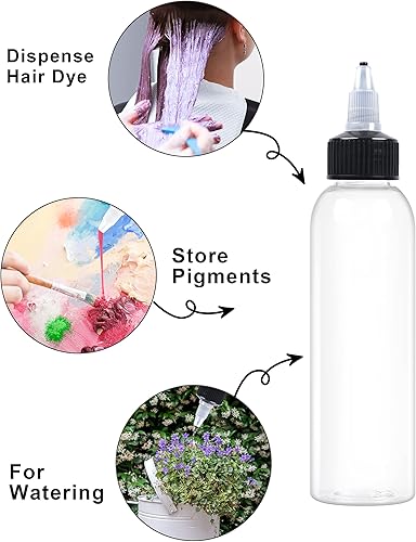 Miniatura 5 de Paquete de 6 botellas exprimibles con tapas giratorias de plástico transparente de 4.1 fl oz, botellas dispensadoras de laboratorio para artes,
