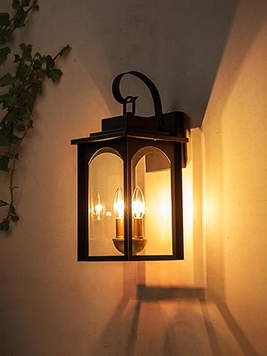 Miniatura 5 de Luces de pared para exteriores, luces negras para porche delantero, aplique de pared grande para exteriores, lámpara exterior con candelabro dorado,