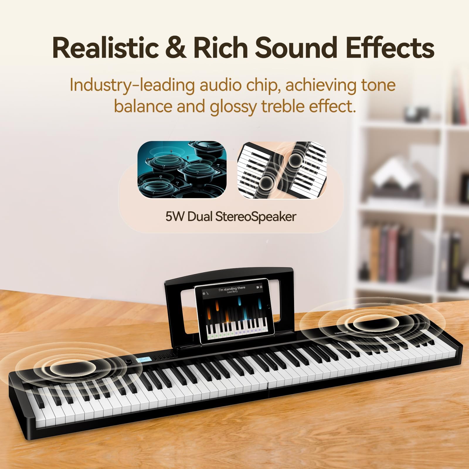 Amazon.com: TERENCE V30 數位鋼琴鍵盤,全尺寸88 鍵加重折疊鋼琴鍵盤