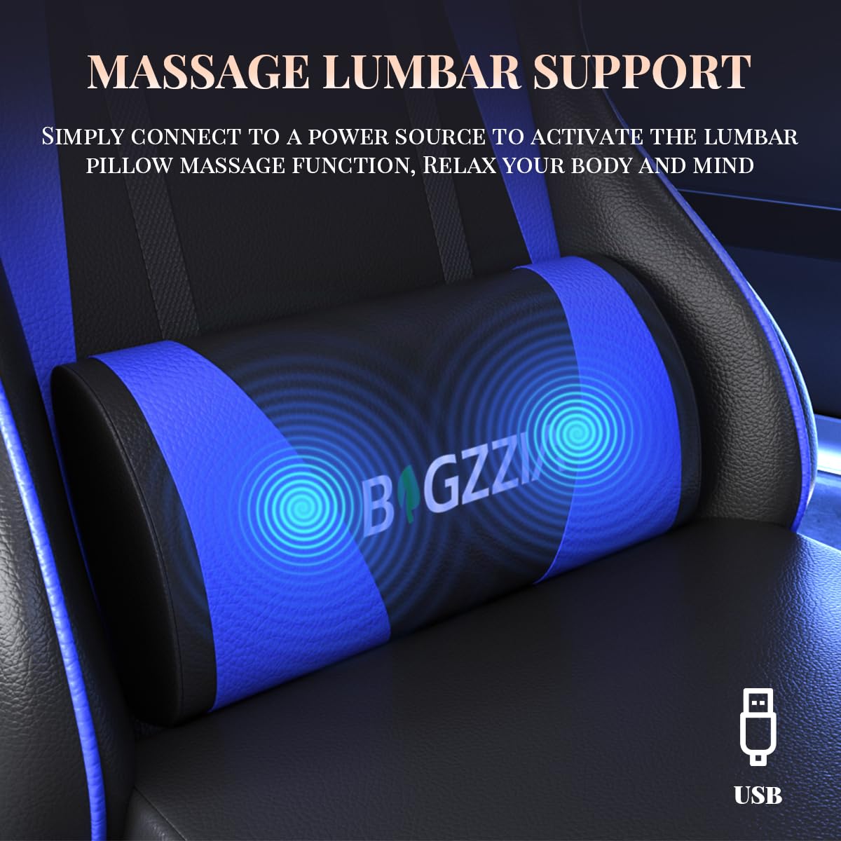bigzzia Sedia Gaming, Sedie Ergonomica con Poggiapiedi per Videogiochi, Sedia da Gaming con Cuscino Lombare Massaggiante e Poggiatesta per Giocare, Studiare e Lavorare in Ufficio (Blu)