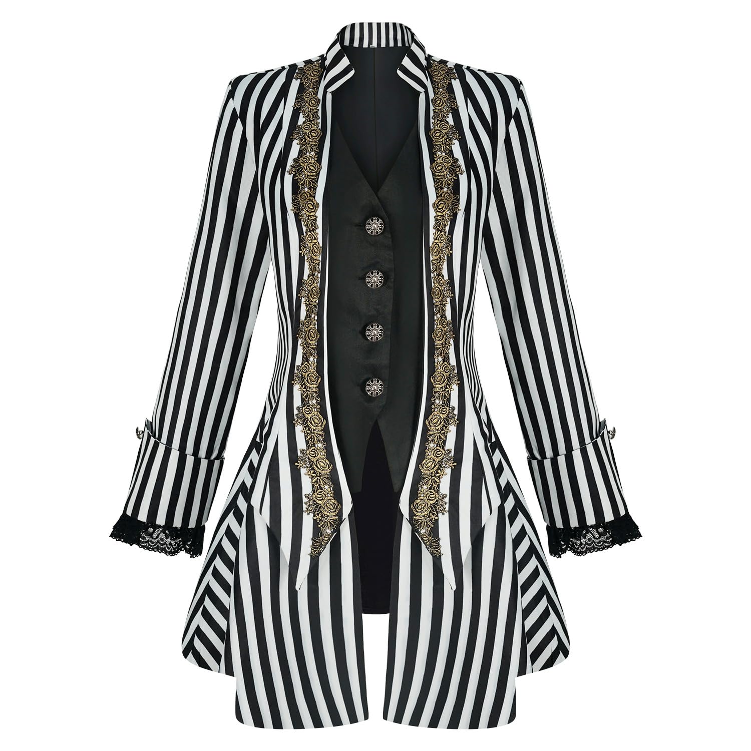 Teyujosem Women's Medieval Pirate Jacket Embroidery Renaissance Gothic Steampunk Coat L Z2895wh