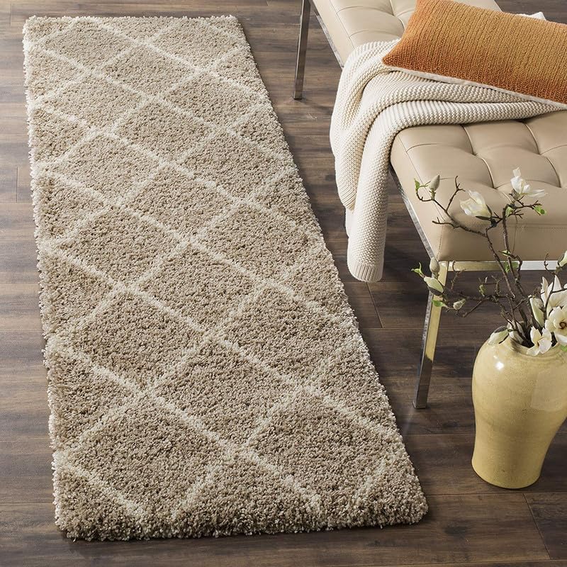 Image of A R Creations Rectangular Cotton Rug 1.5 Inch High Pile Soft Floor Mat Modern Handwoven Carpet for Living Room Bedroom & Home Decoration Size 2X6 Feet Beige Box