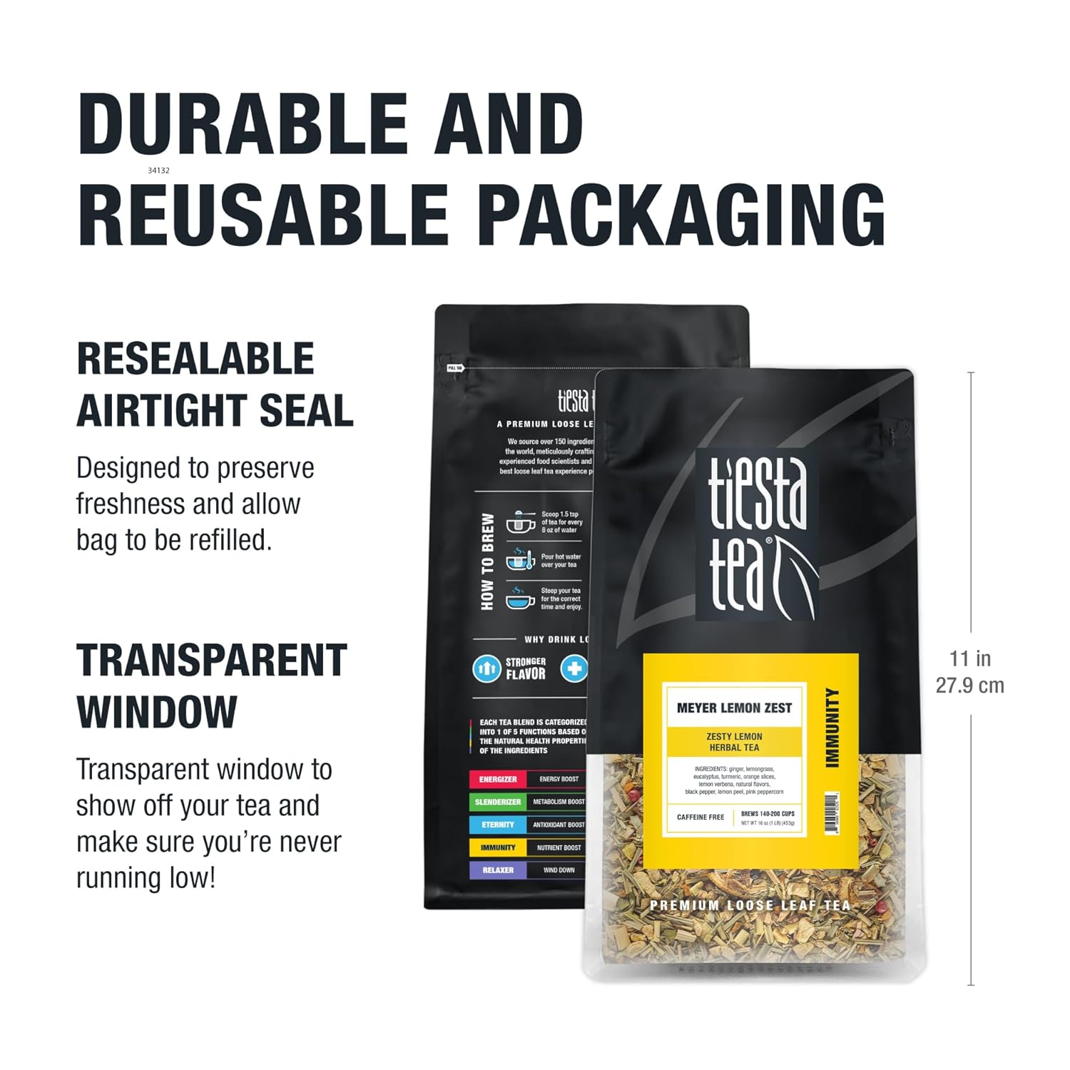 Tiesta Tea - Meyer Lemon Zest, Loose Leaf, Zesty Lemon Herbal Tea, Premium Caffeine Free Blend, Make Hot or Iced & Brews Up to 200 Cups, 16 oz Resealable Bulk Pouch - Image 9