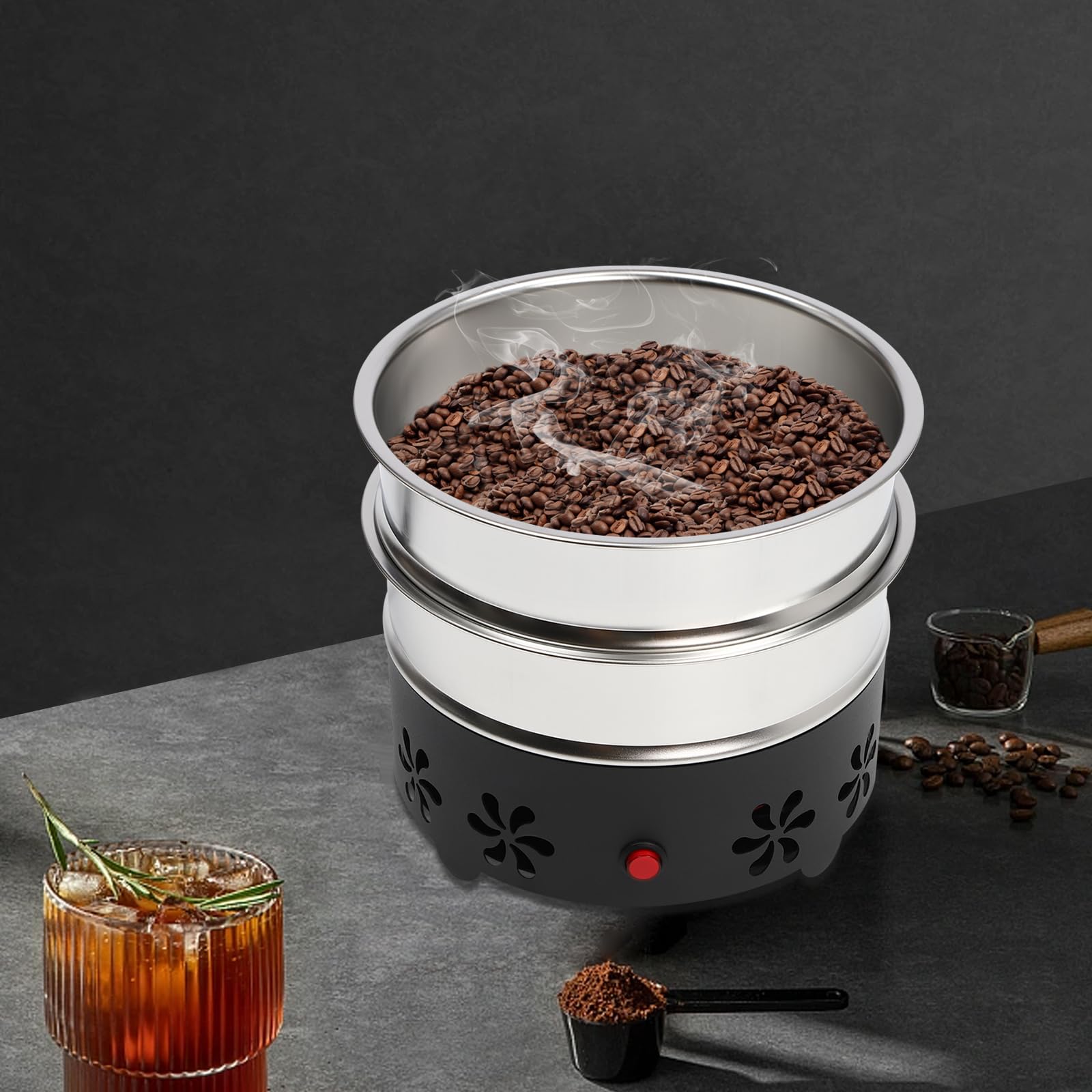 Elektrischer Kaffeeröster, 17W Elektronische Bohnenkühlmaschine 3500Rpm Kaffeeröstmaschine, Edelstahlgeflecht, zwei Schichten, 600g, für Westlichen Restaurants, Milchtee-Shop
