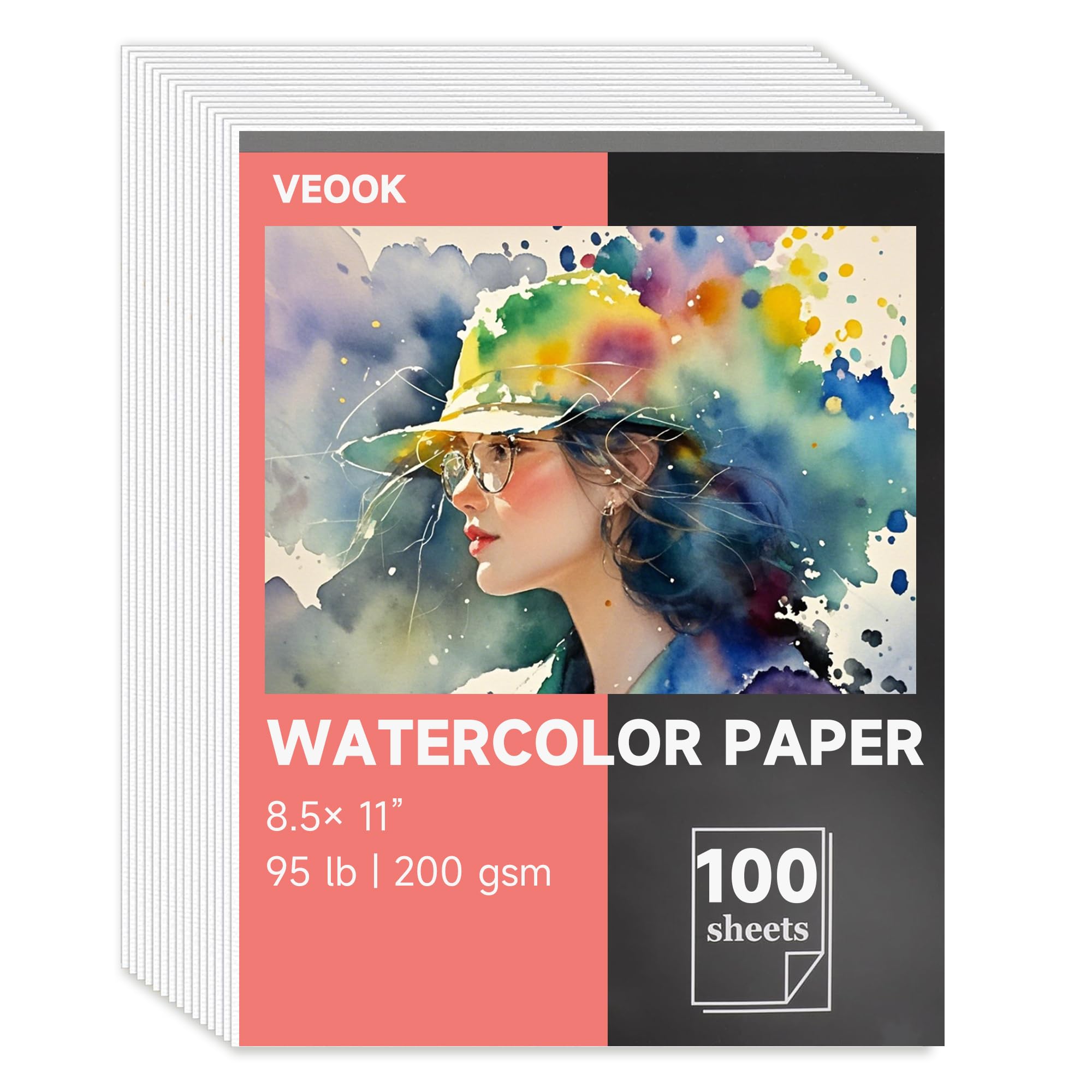 VEOOK Blocco di carta per acquerello, 22,9 x 30,5 cm, 50 fogli da 43,1 kg/200 g/m², carta da disegno per pittura artistica, per adulti, pittura, album da disegno, diario, forniture artistiche (WC-04)