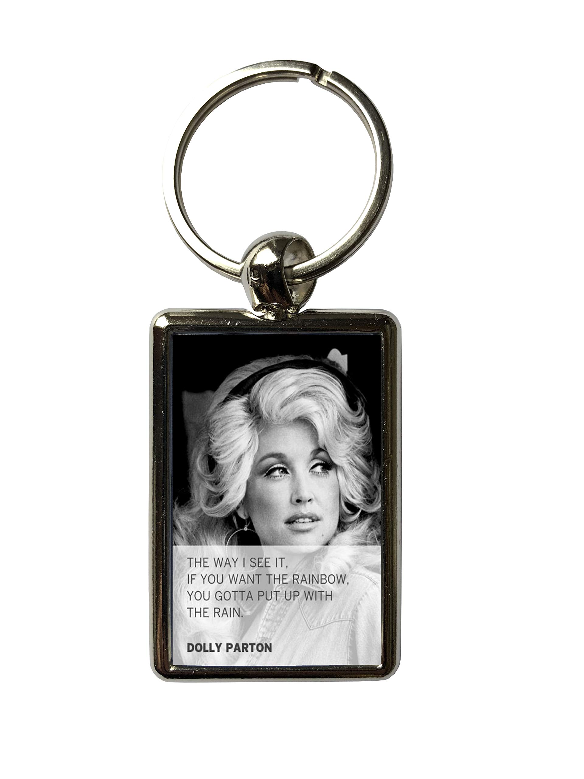 Super Universe Inspirational Dolly Parton Quote Metal Keyring – Rainbow Quote Keychain
