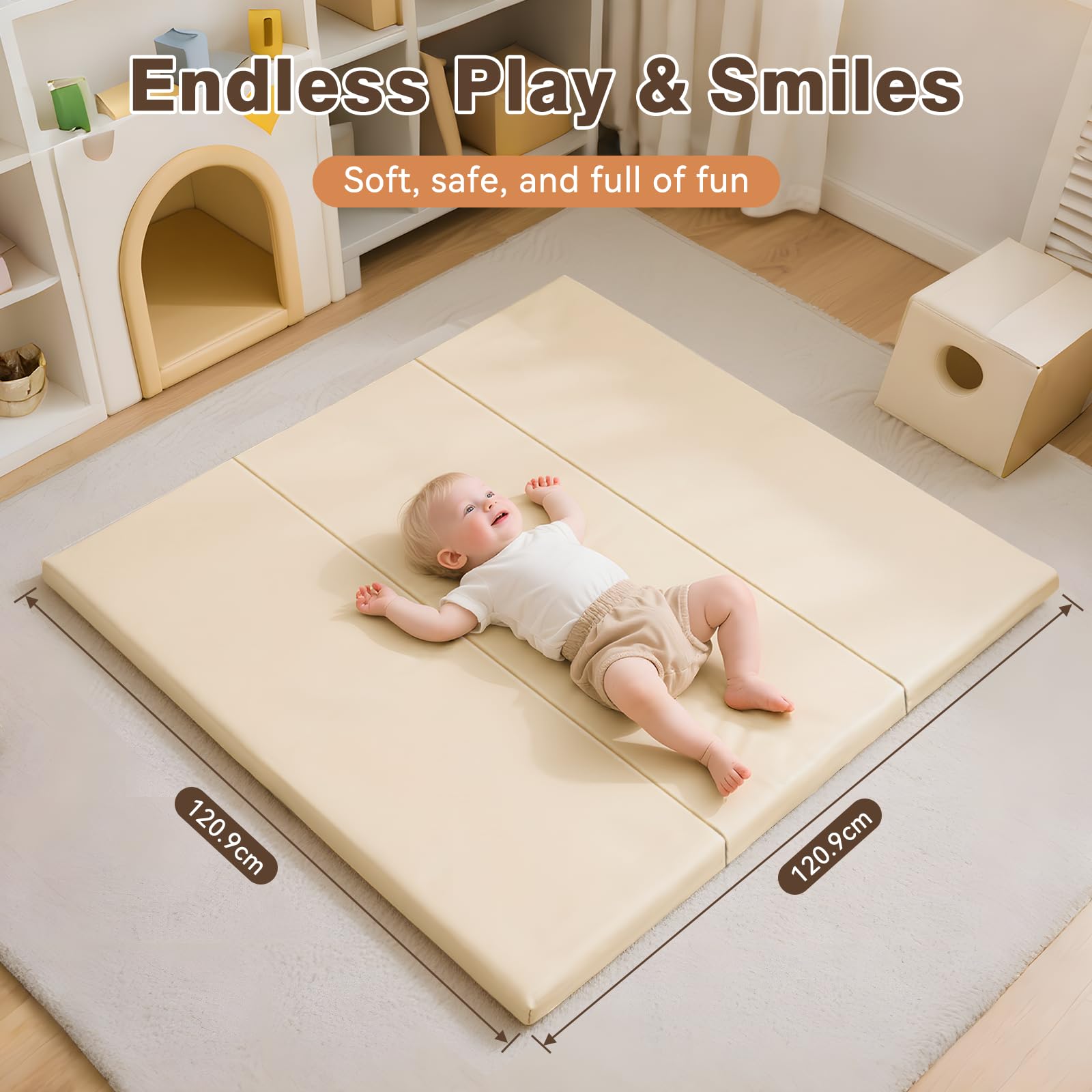 JungleDove Tapis de Jeu en Mousse pour Bébé : 121x121 cm Tapis d'Éveil en Cuir PU Imperméable - Tapis d'Éveil pour Bébé - pour Parc d'enfant Matelas (Jaune-Pliable)